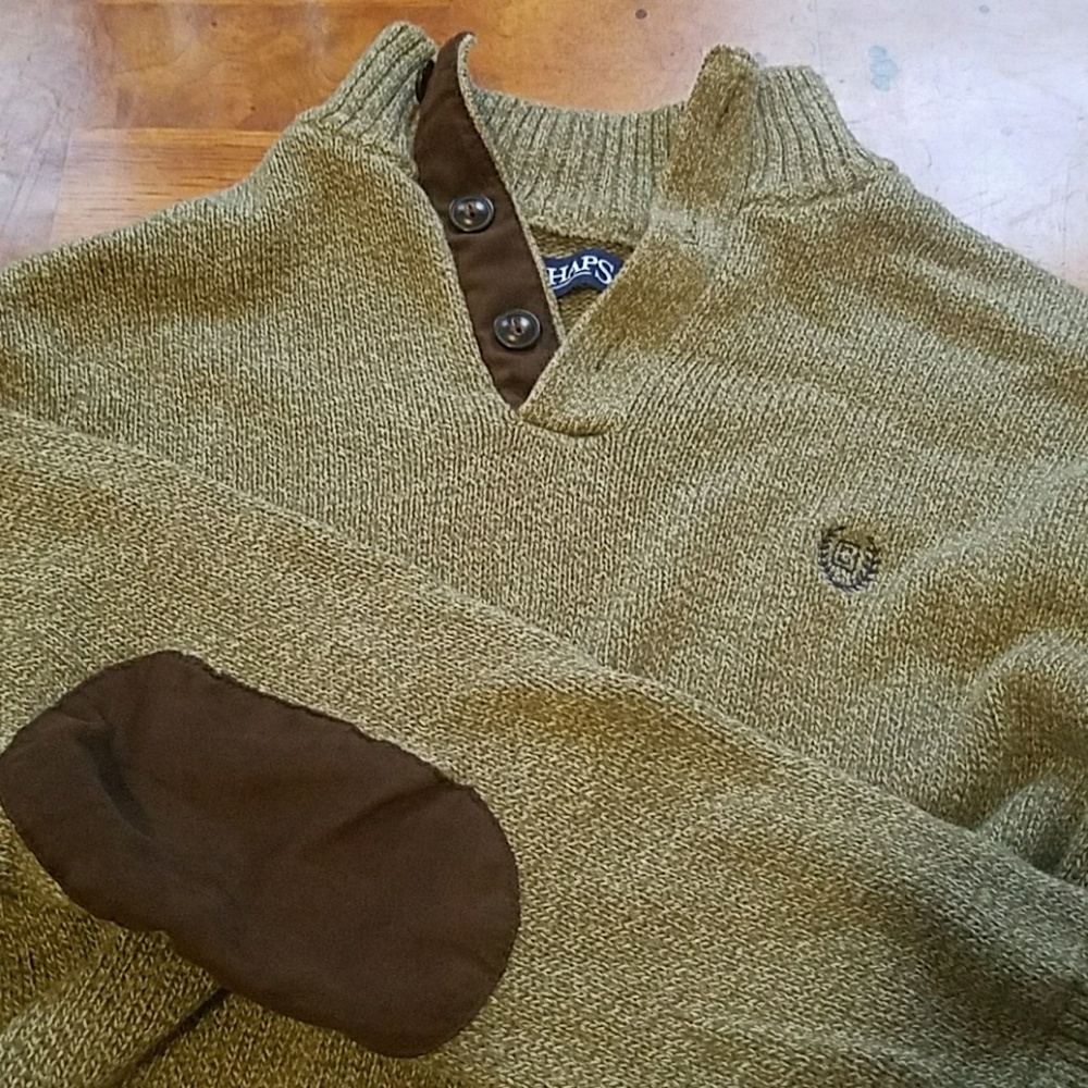 Chaps Large Button Sweater with Elbow Patches
